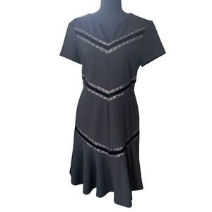 Ivanka Trump Fit Flare Dress Black Size 8 Career Velvet Lace Trim Cocktail Party